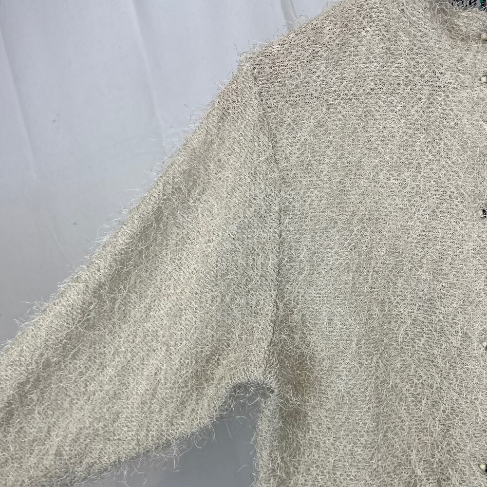 JAMIE SADOCK Fuzzy Eyelash Cardigan Toggle Button Sweater Beige Cream Size M - Picture 5 of 9